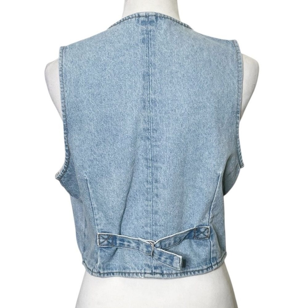 Rollas Dallas Women's Large Light Wash Denim Vest Cropped Button Front Y2K - Picture 5 of 10